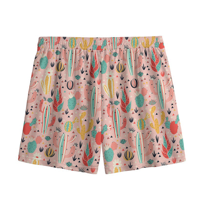 Pastel Cactus And Succulent Print Mesh Shorts