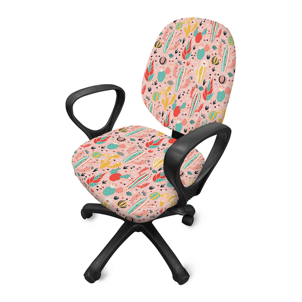 Pastel Cactus And Succulent Print Office Chair Cover