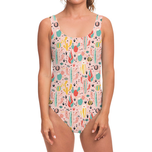 Pastel Cactus And Succulent Print One Piece Swimsuit