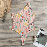 Pastel Cactus And Succulent Print One Shoulder Bodysuit