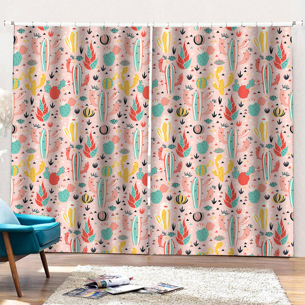 Pastel Cactus And Succulent Print Pencil Pleat Curtains