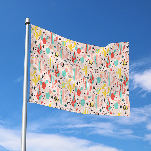 Pastel Cactus And Succulent Print Polyester Flag