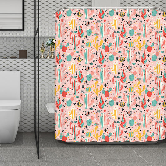 Pastel Cactus And Succulent Print Polyester Shower Curtain