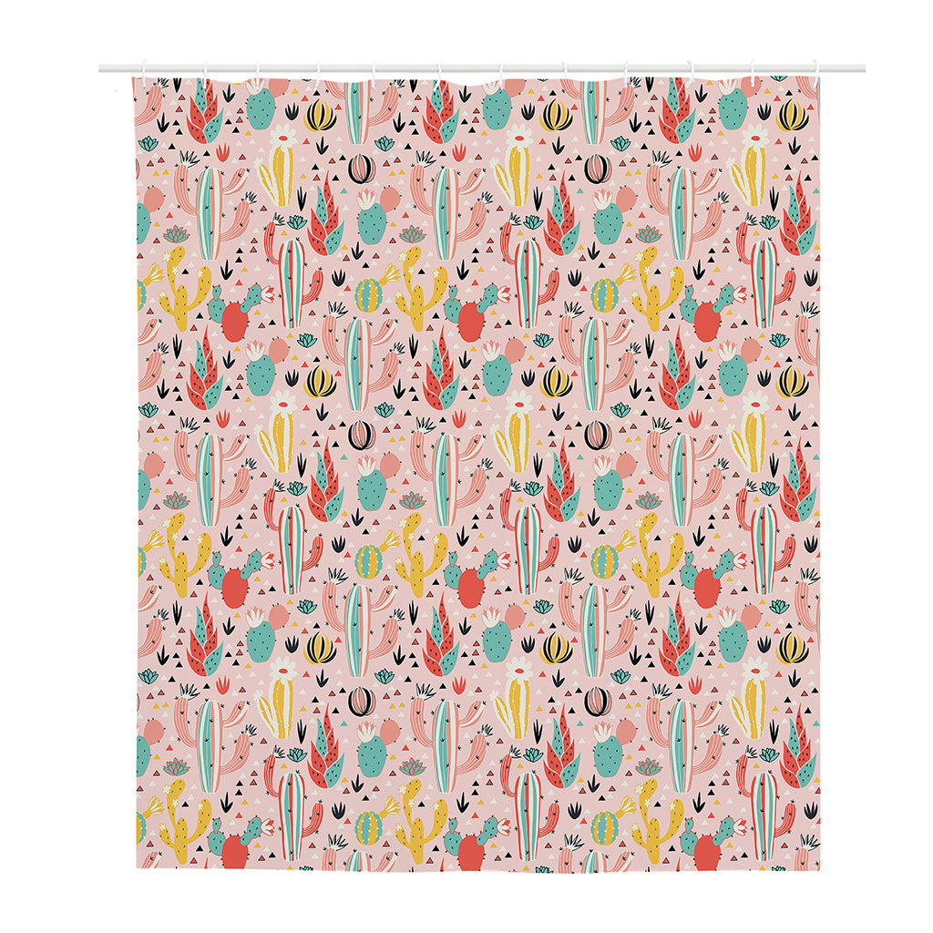 Pastel Cactus And Succulent Print Polyester Shower Curtain