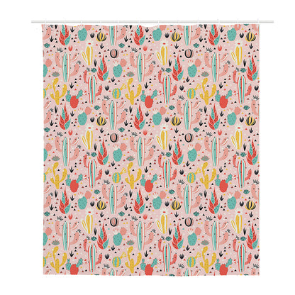 Pastel Cactus And Succulent Print Polyester Shower Curtain
