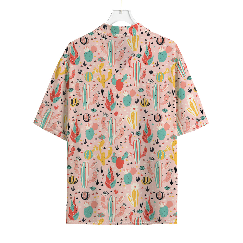Pastel Cactus And Succulent Print Rayon Hawaiian Shirt