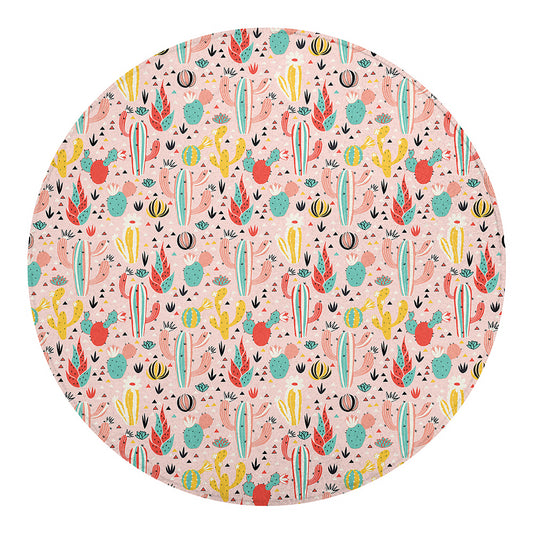 Pastel Cactus And Succulent Print Round Blanket