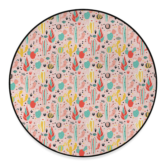 Pastel Cactus And Succulent Print Round Floor Mat