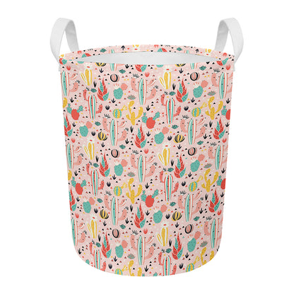 Pastel Cactus And Succulent Print Round Laundry Basket