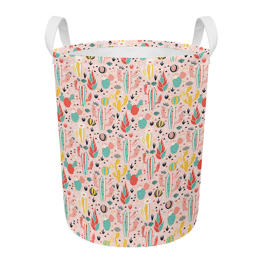 Pastel Cactus And Succulent Print Round Laundry Basket