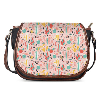 Pastel Cactus And Succulent Print Saddle Bag