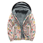 Pastel Cactus And Succulent Print Sherpa Lined Zip Up Hoodie