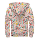 Pastel Cactus And Succulent Print Sherpa Lined Zip Up Hoodie