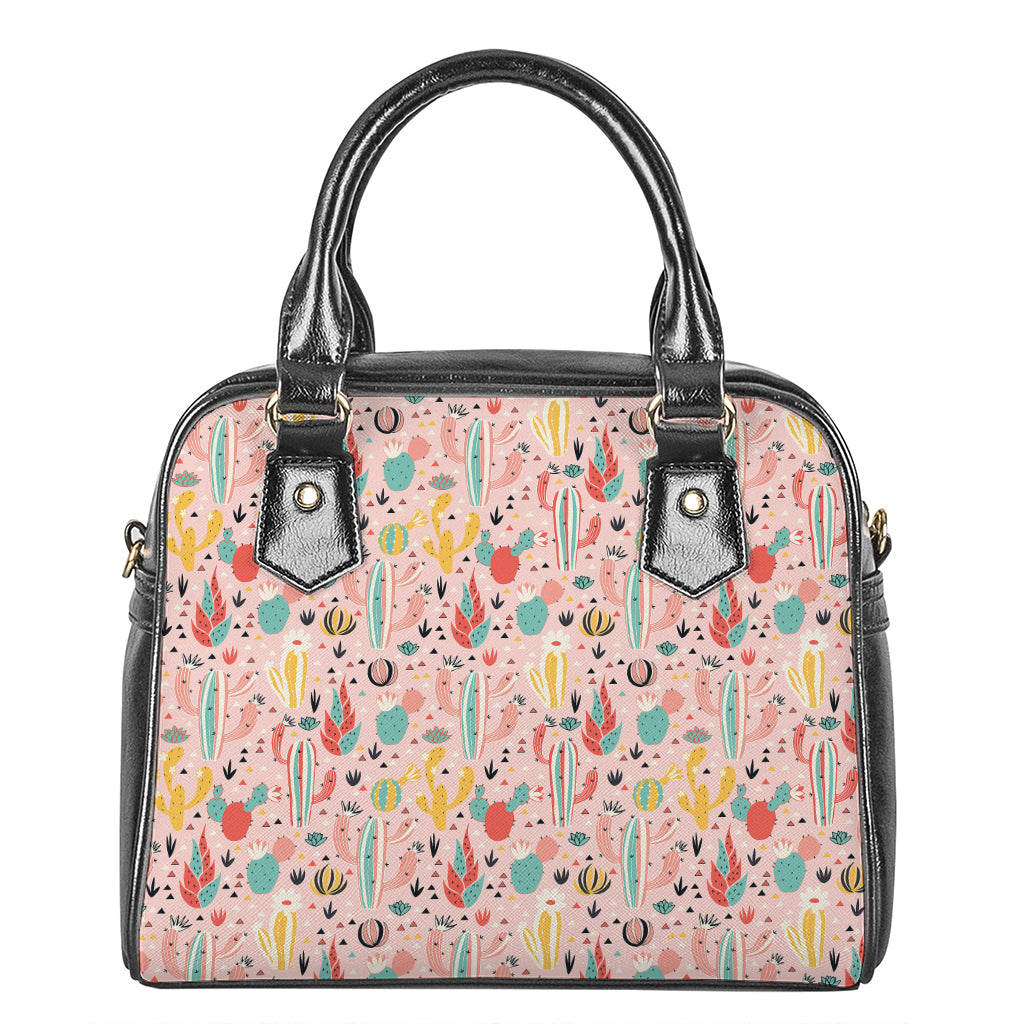 Pastel Cactus And Succulent Print Shoulder Handbag