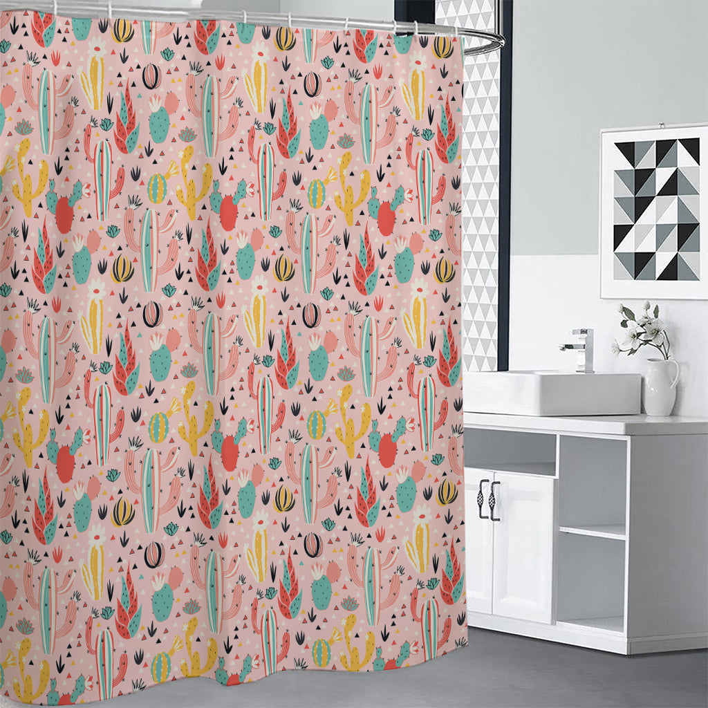 Pastel Cactus And Succulent Print Shower Curtain