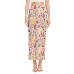 Pastel Cactus And Succulent Print Side Slit Maxi Skirt