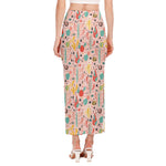 Pastel Cactus And Succulent Print Side Slit Maxi Skirt