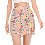 Pastel Cactus And Succulent Print Side Slit Mini Skirt