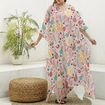 Pastel Cactus And Succulent Print Silk V-Neck Kaftan Dress