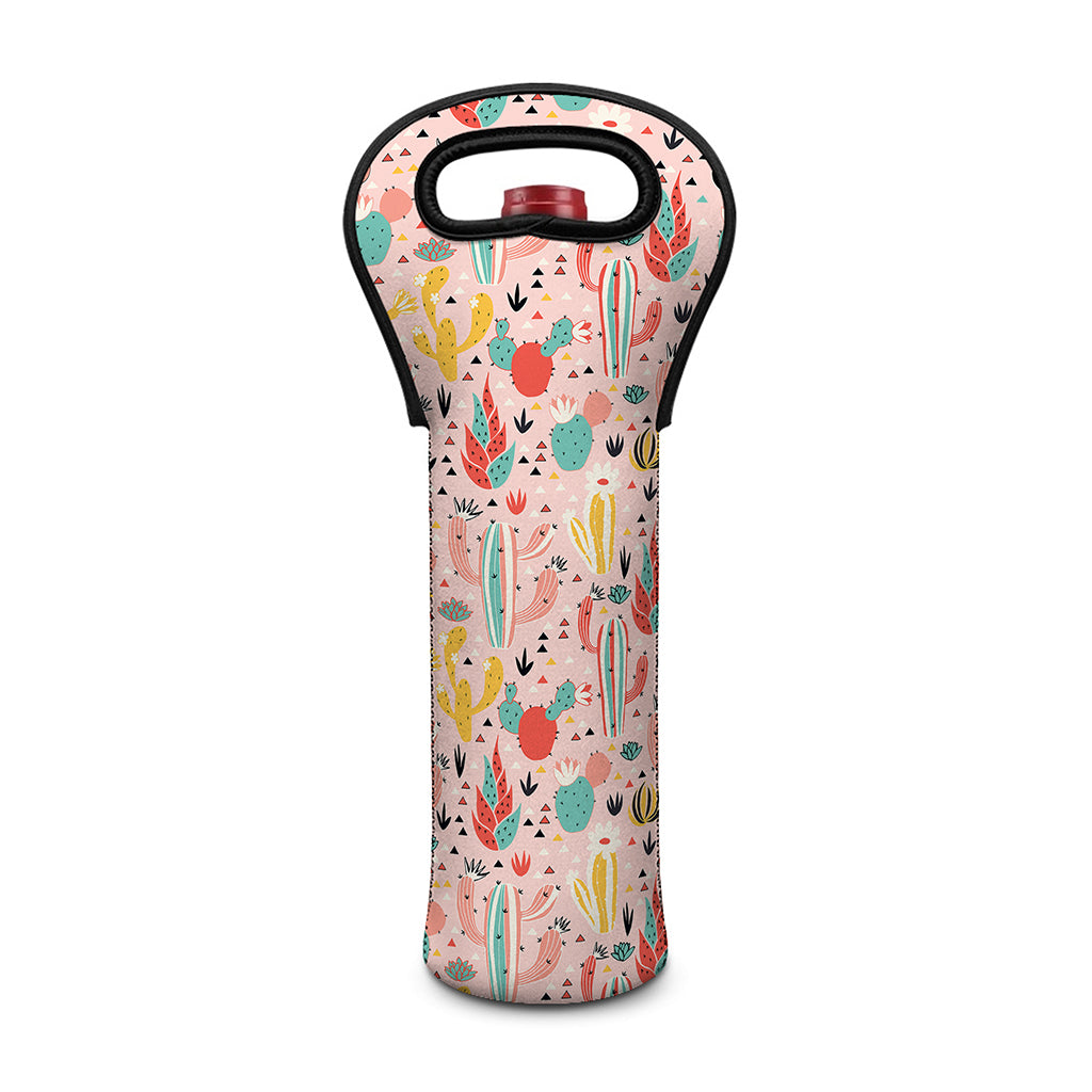 Pastel Cactus And Succulent Print Single Neoprene Wine Tote