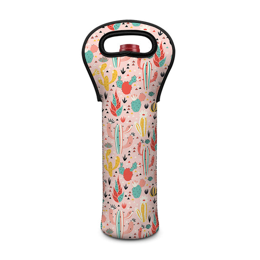 Pastel Cactus And Succulent Print Single Neoprene Wine Tote