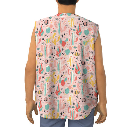 Pastel Cactus And Succulent Print Sleeveless Baseball Jersey