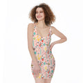 Pastel Cactus And Succulent Print Sleeveless Bodycon Dress