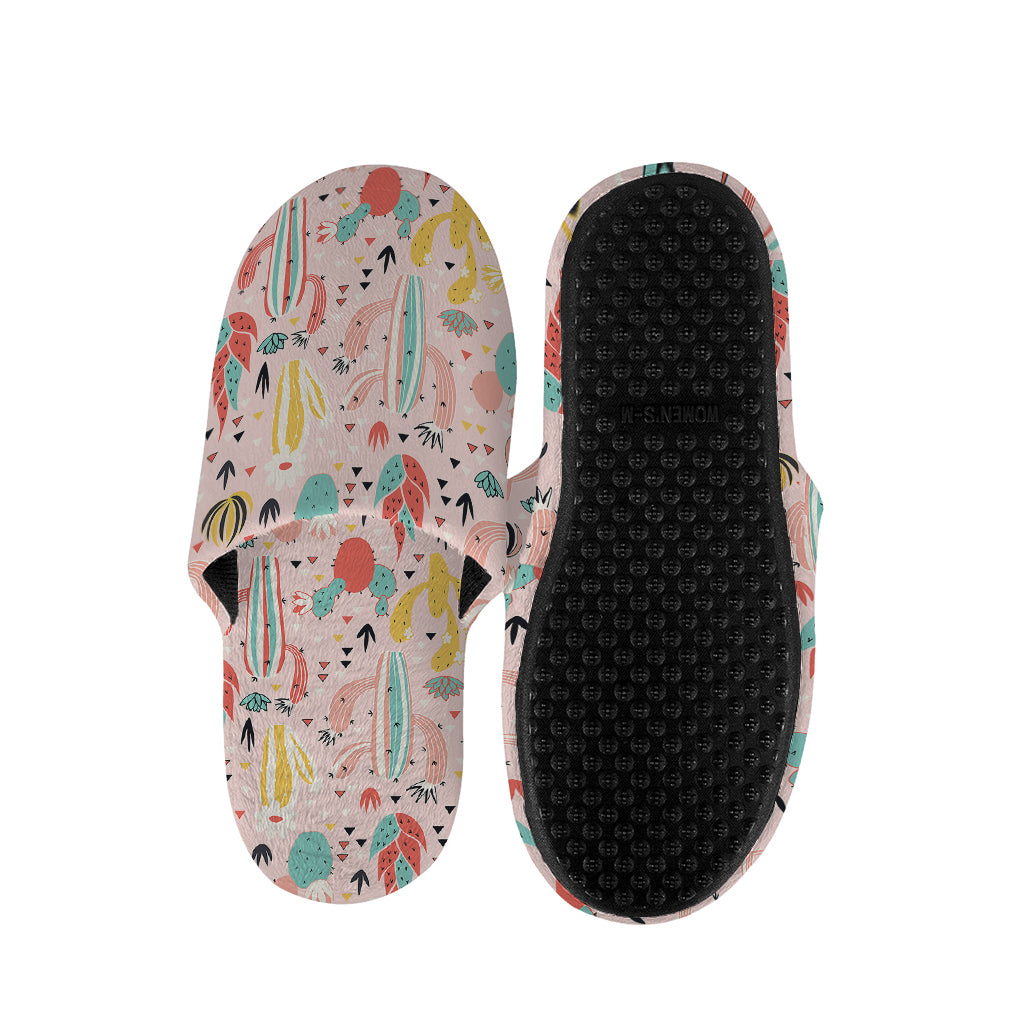 Pastel Cactus And Succulent Print Slippers
