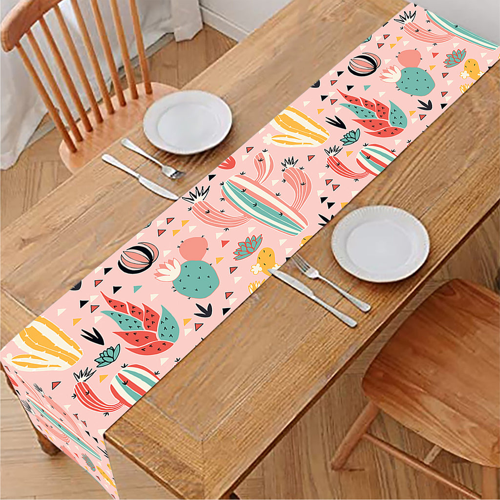 Pastel Cactus And Succulent Print Table Runner