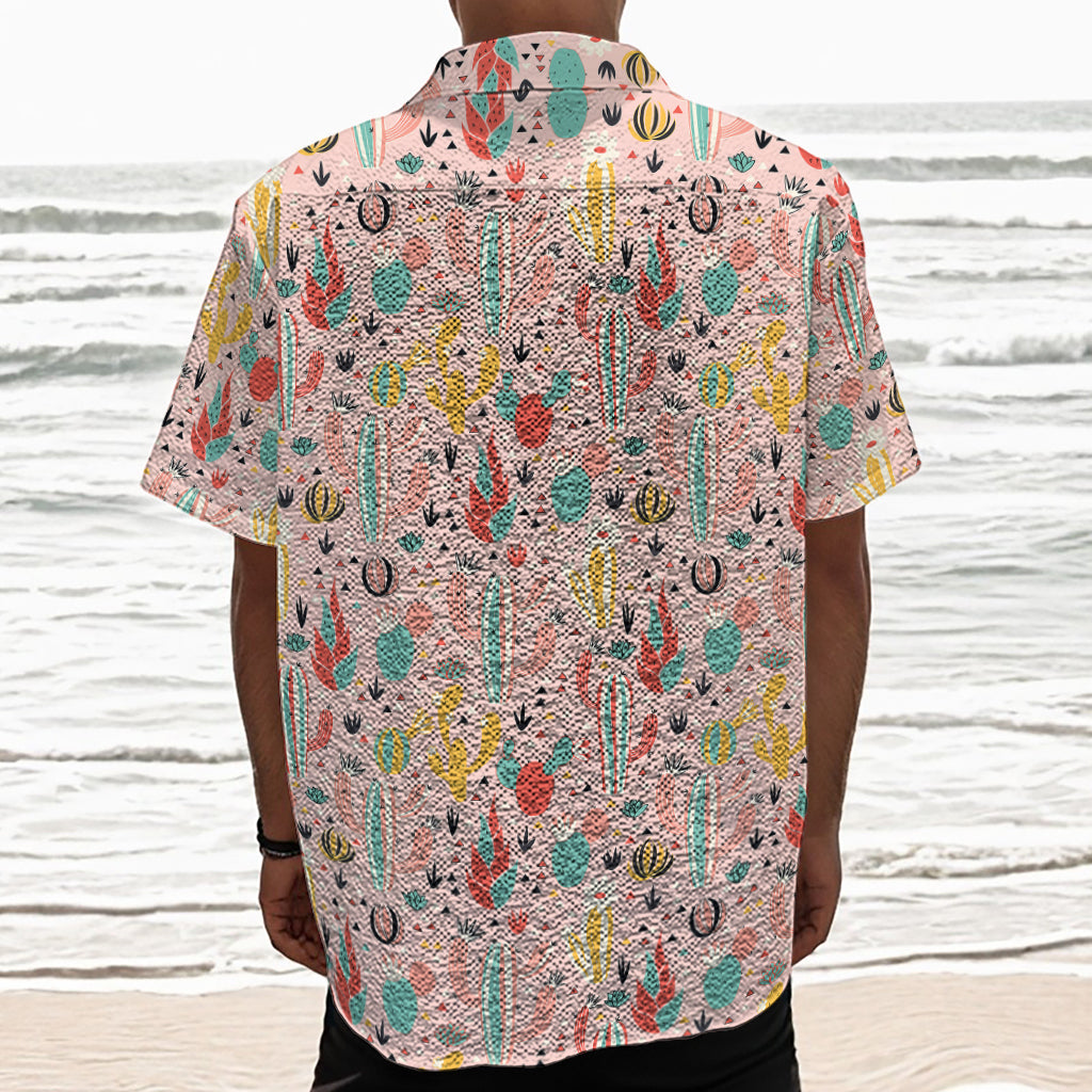 Pastel Cactus And Succulent Print Textured Short Sleeve Shirt