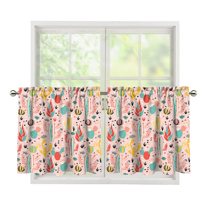Pastel Cactus And Succulent Print Tier Curtains