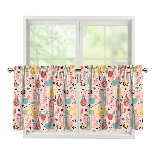 Pastel Cactus And Succulent Print Tier Curtains