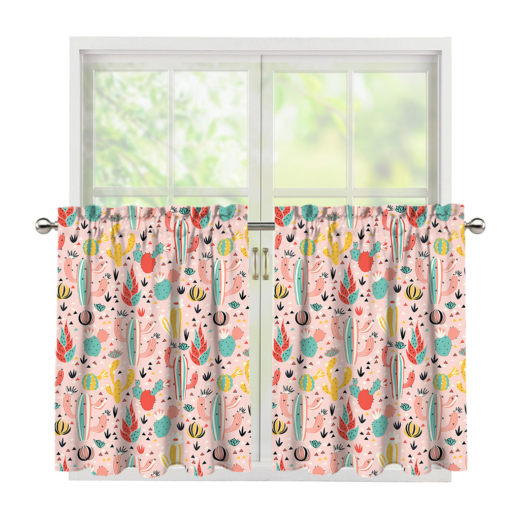 Pastel Cactus And Succulent Print Tier Curtains