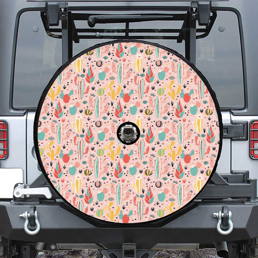 Pastel Cactus And Succulent Print Tire Cover With Camera Hole