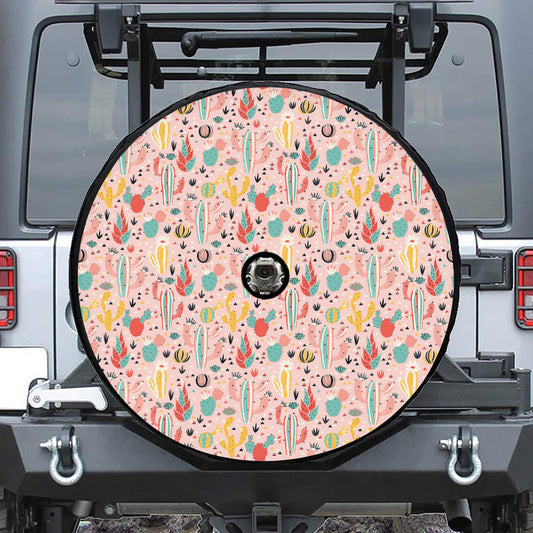 Pastel Cactus And Succulent Print Tire Cover With Camera Hole