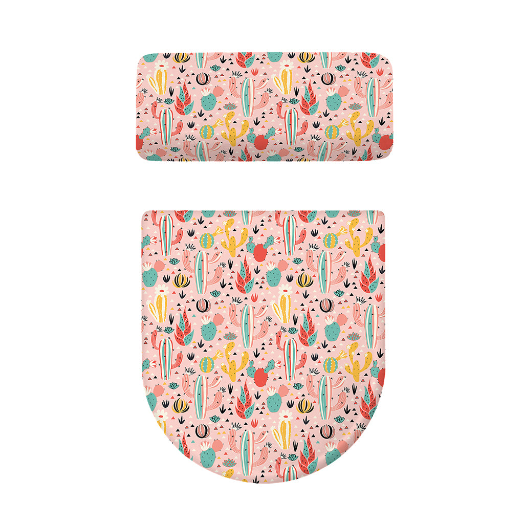 Pastel Cactus And Succulent Print Toilet Lid And Tank Cover Set