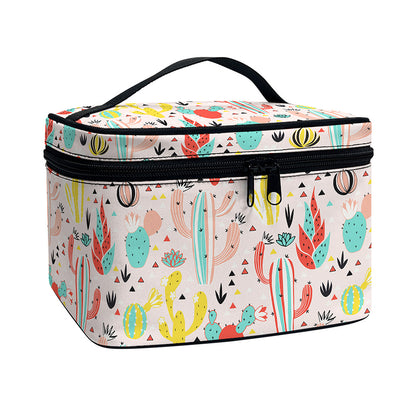 Pastel Cactus And Succulent Print Travel Makeup Bag