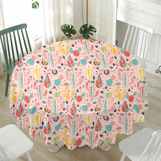 Pastel Cactus And Succulent Print Waterproof Round Tablecloth
