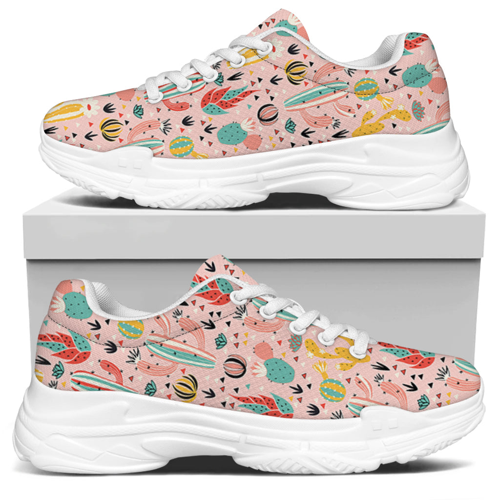 Pastel Cactus And Succulent Print White Chunky Shoes