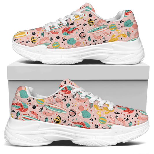 Pastel Cactus And Succulent Print White Chunky Shoes