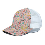 Pastel Cactus And Succulent Print White Mesh Trucker Cap