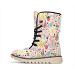 Pastel Cactus And Succulent Print Winter Boots