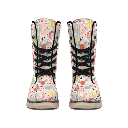 Pastel Cactus And Succulent Print Winter Boots