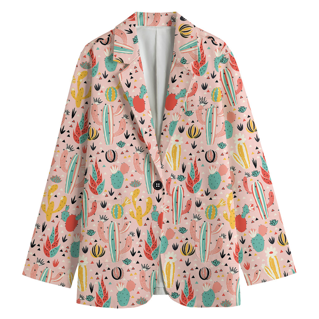 Pastel Cactus And Succulent Print Women's Blazer