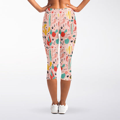 Pastel Cactus And Succulent Print Women's Capri Leggings