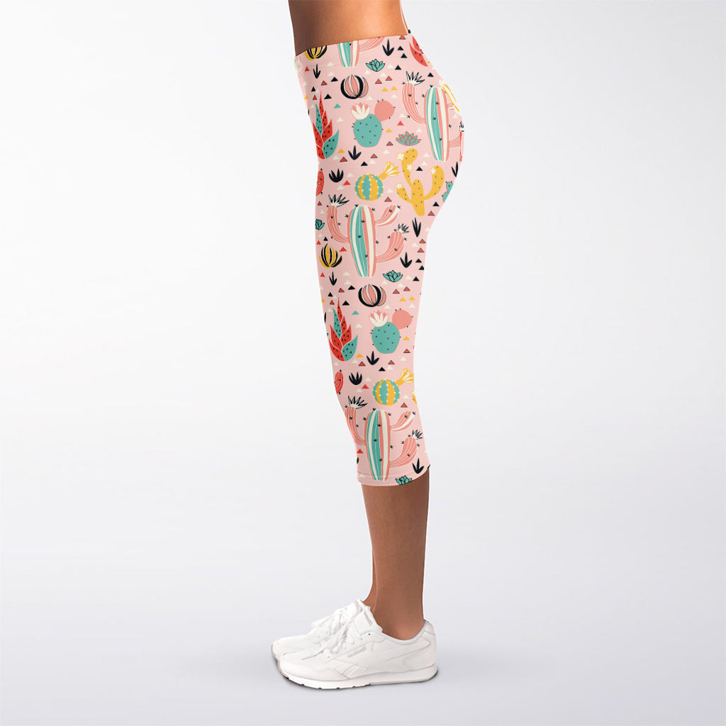 Pastel Cactus And Succulent Print Women's Capri Leggings