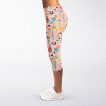 Pastel Cactus And Succulent Print Women's Capri Leggings