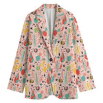 Pastel Cactus And Succulent Print Women's Cotton Blazer