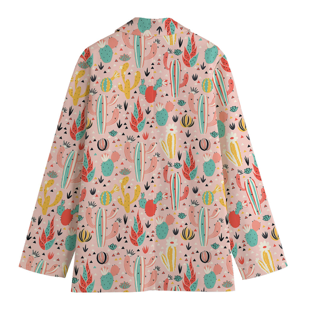 Pastel Cactus And Succulent Print Women's Cotton Blazer