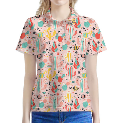 Pastel Cactus And Succulent Print Women's Polo Shirt